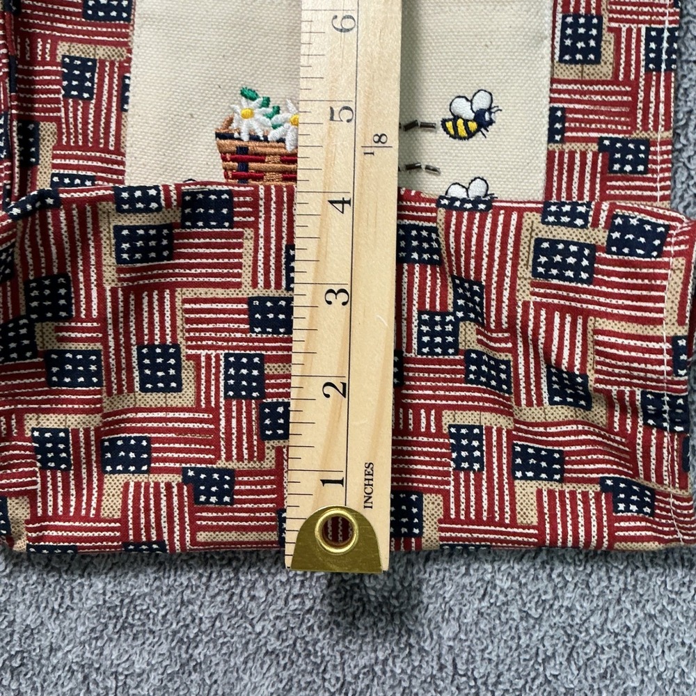 Longaberger American Flag Bee Basket Embroidered Fabric Tote Bag Red White Blue - Picture 4 of 6